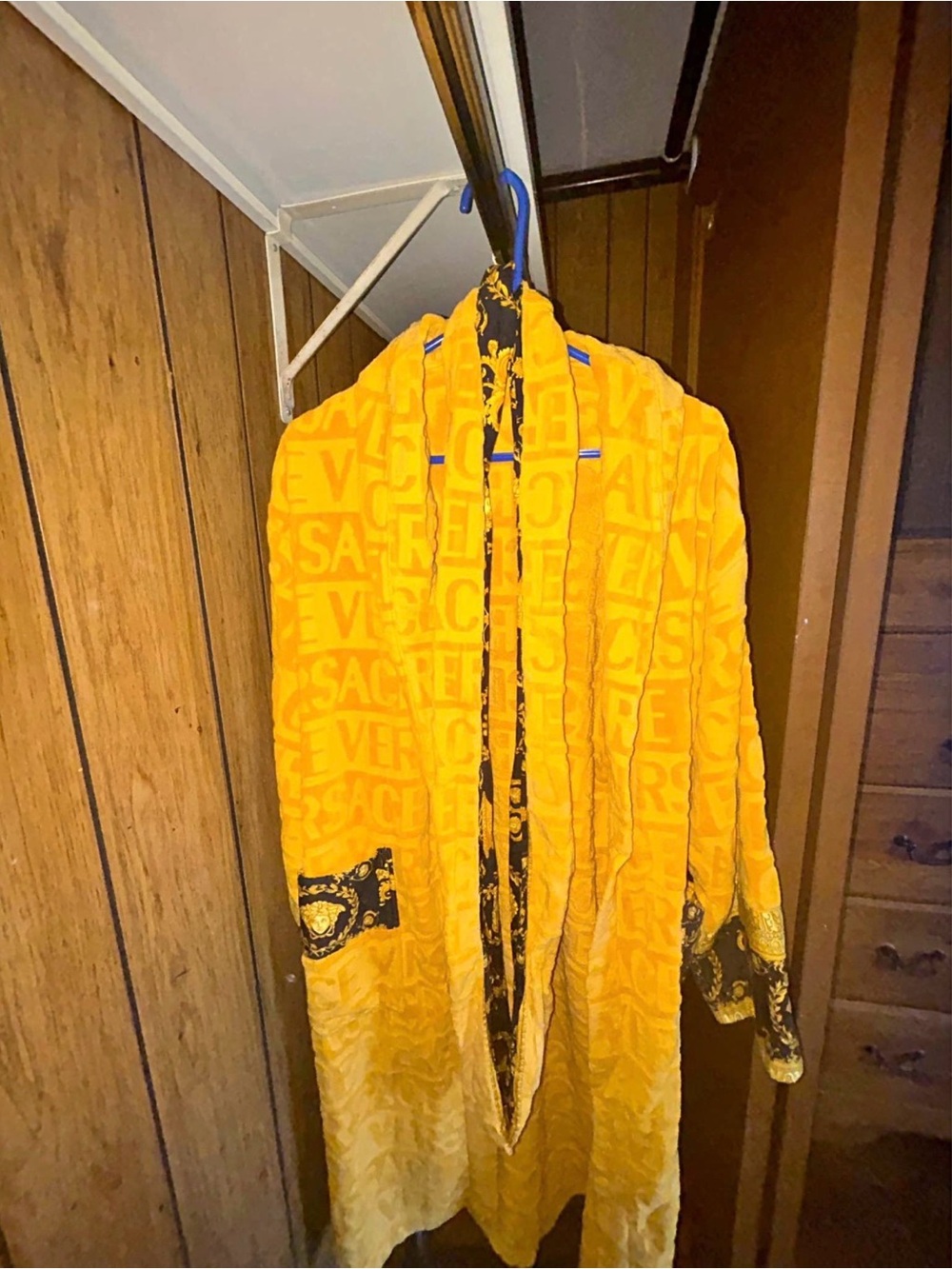 Versace Bright Yellow Barocco Trim Plush Robe